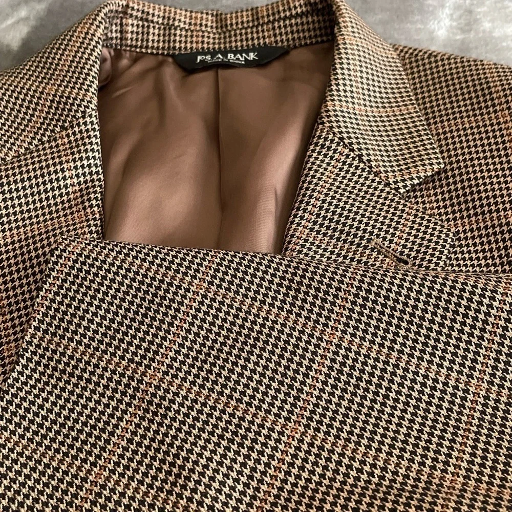JoS. A. Bank Houndstooth Sport Coat Jacket Mens 41R Tan Silk Camel Hair Preppy